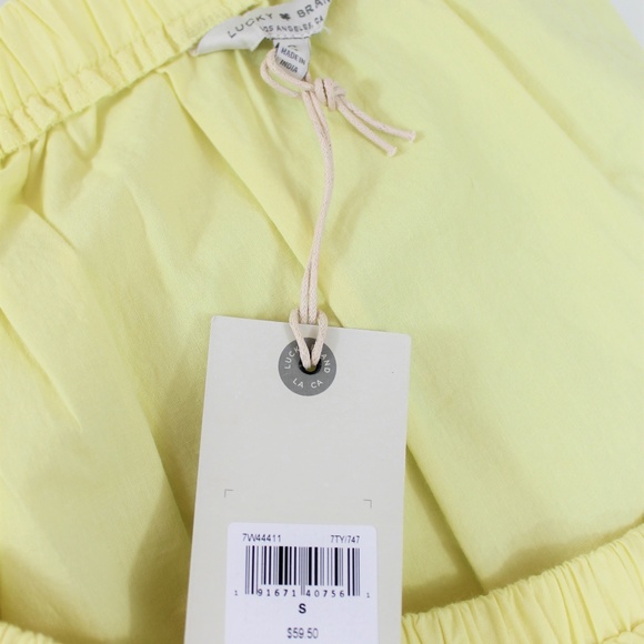 New Lucky Brand Off Shoulder Tie Cotton Top Yellow - Picture 7 of 7
